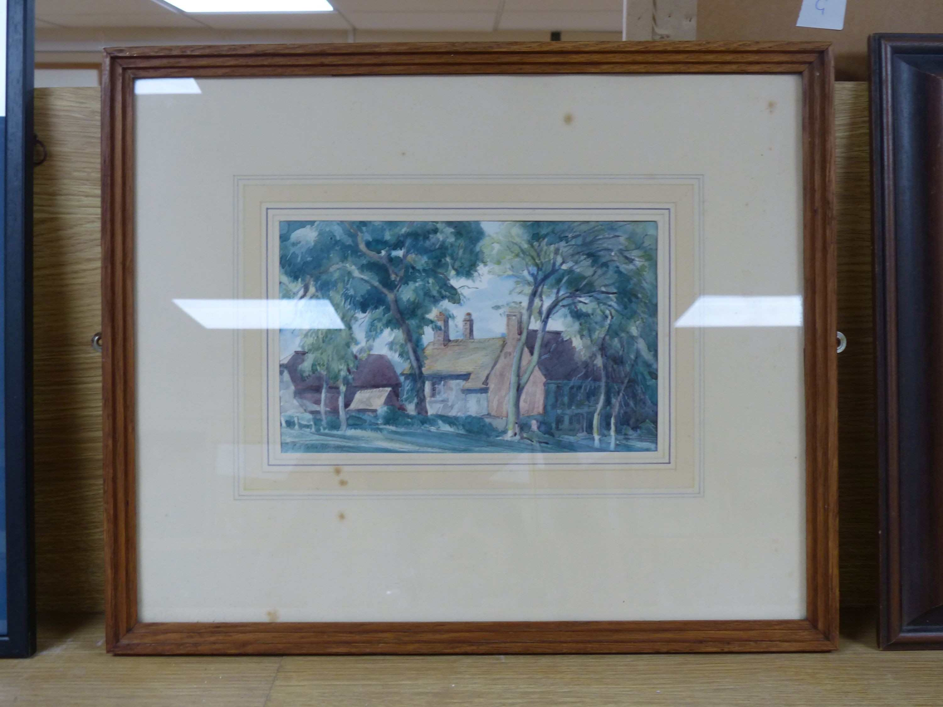 Ernest Alfred Sallis-Benney, A.R.C.A, (1894-1966), watercolour, Trees beside a country house, signed, 13.5 x 22cm